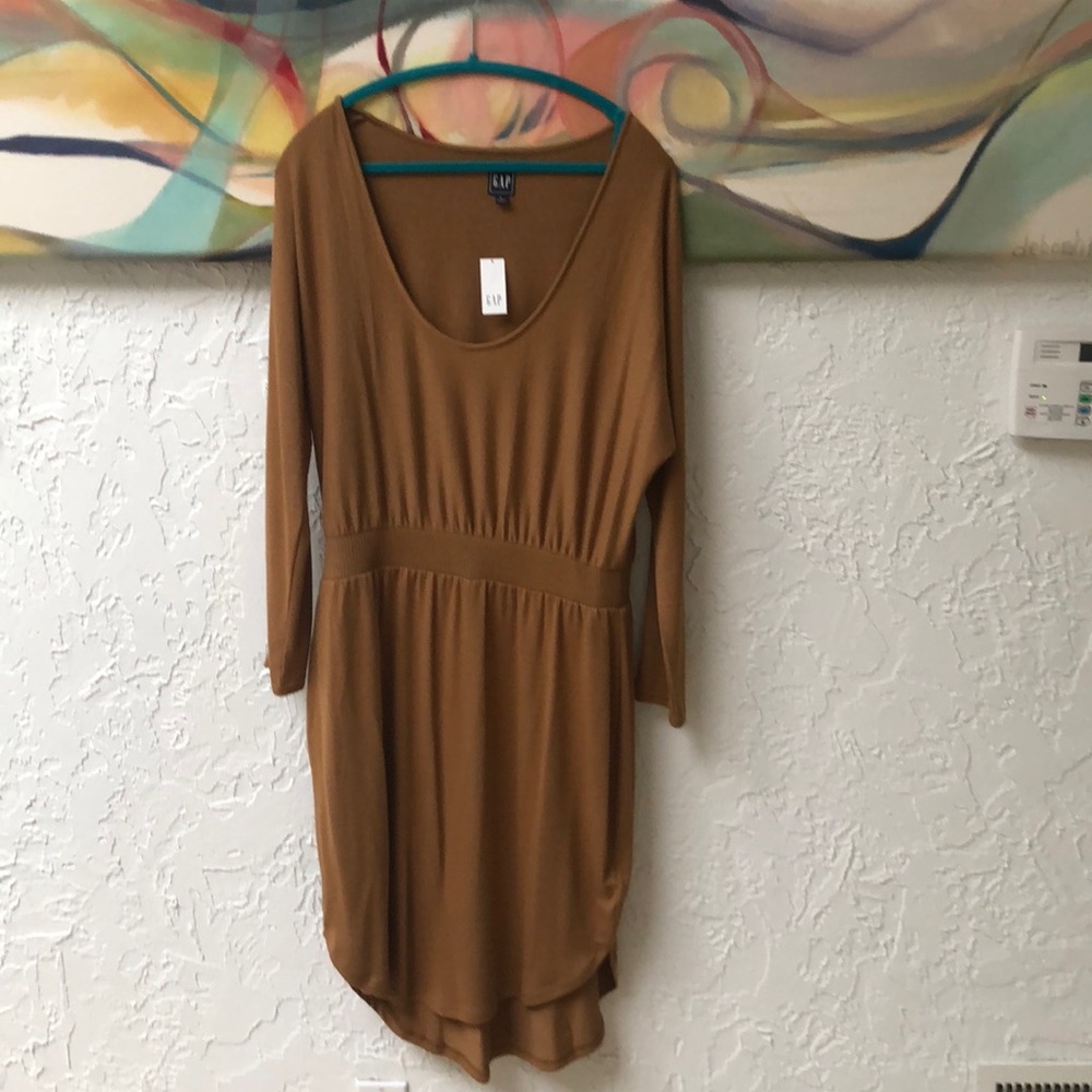 GAP Brown Long Sleeve Scoop Neck Dress